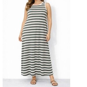 GAP Women's Striped Gray White Maxi Tank Dress‎ Size XL  Sleeveless Casual  NWT